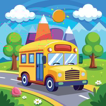 School Bus Cartoon Icon Illustration. vector