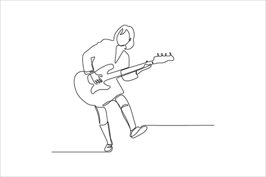 continuous line drawing of a musician playing guitar vector