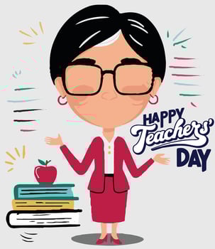 The cheerful female teacher stands in front of the class with a book ready to engage students in learning English teacher Customizable Cartoon Illustration vector