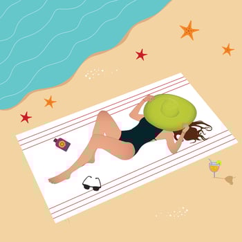 Pretty girl is lying on the beach. vector