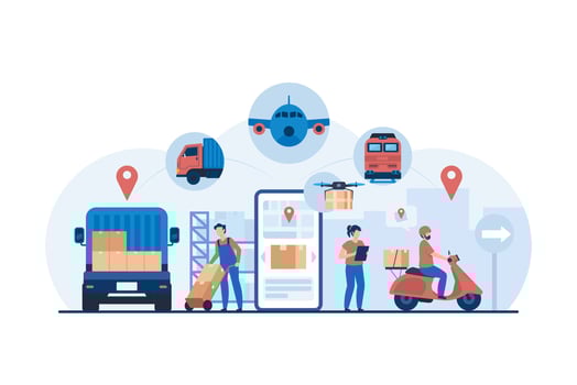 End to End, Logistics Services Ensuring Fast and Reliable Global Delivery. Businesses and E commerce. Logistics Center Coordinating. vector