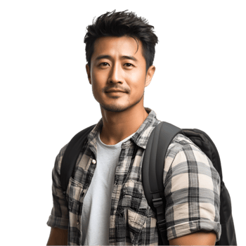 Asian male student with backpack png