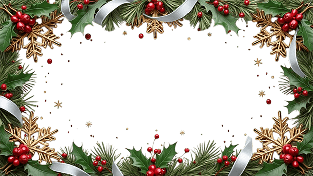 Christmas frame made of lush pine branches, red and gold ornaments png