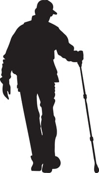 Icon of Walking Person Using Cane for World White Cane Day in a Black Silhouette Style vector