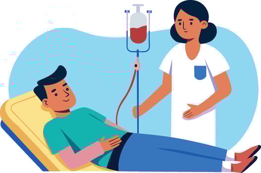 Volunteer man sitting in medical hospital chair donating blood. World blood donor day vector