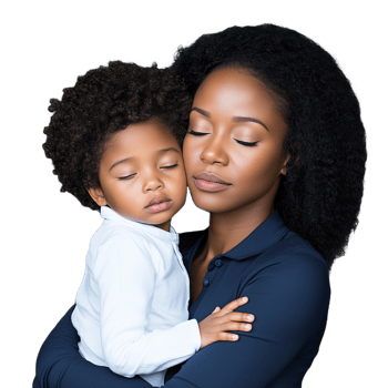 African American mother holding her young child close while they sleep on a transparent background png
