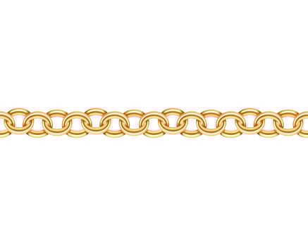 Golden chain seamless texture. Realistic gold chains link isolated on white background. Jewelry chainlet three dimensional design element. vector