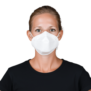 Portrait of a woman wearing a protective face mask, isolated on transparent background, emphasizing health and safety measures during pandemic times png