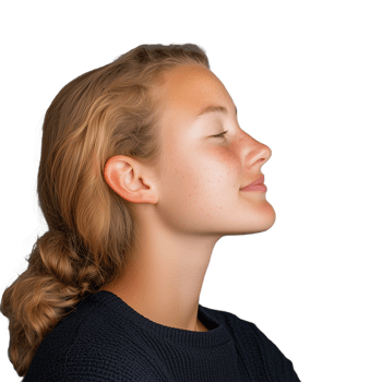 Profile of a woman with closed eyes and peaceful expression on transparent background png