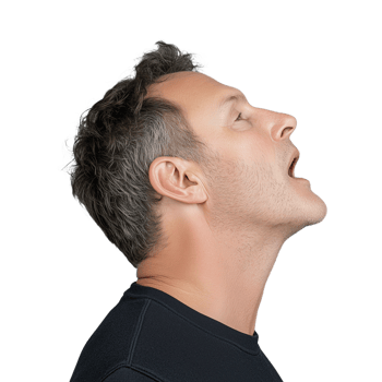 Profile of a thoughtful man looking up with open mouth on transparent background png