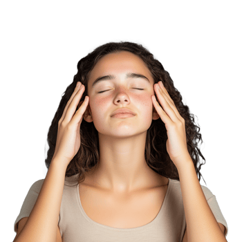 Young woman practicing relaxation technique with eyes closed, focusing on mindfulness and calmness, isolated on transparent background png