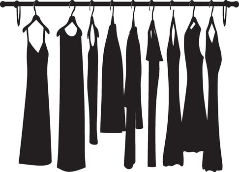 Clothes hanging on a rail full length silhouette black vector