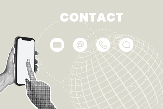 Modern halftone collage. Contact, communication, email, customer support hotline concept. Modern business collage for design. vector