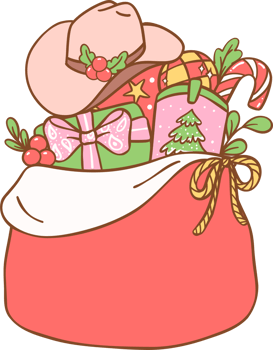 Cowboy Christmas Santa sack with gifts boxes png