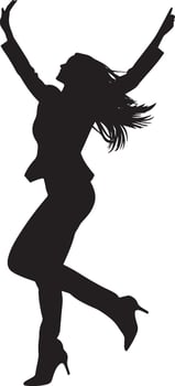 Happy business woman dancing or jumping full length silhouette black vector