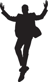 Happy business man dancing or jumping full length silhouette black vector