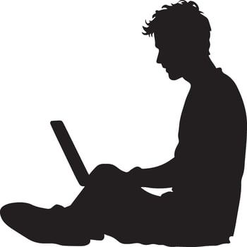 man sitting on the floor with a laptop vector