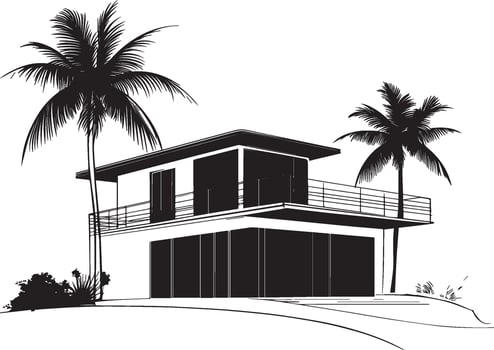 Modern villa clean simple silhouette black vector
