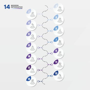 Infographic 14 options or step for presentation. Business icons concept. vector