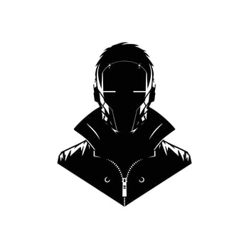 Cybernetic Masked Character Silhouette Depicting Futuristic Science Fiction Warrior with Tech Implants and Augmented Features for Sci-Fi Art vector
