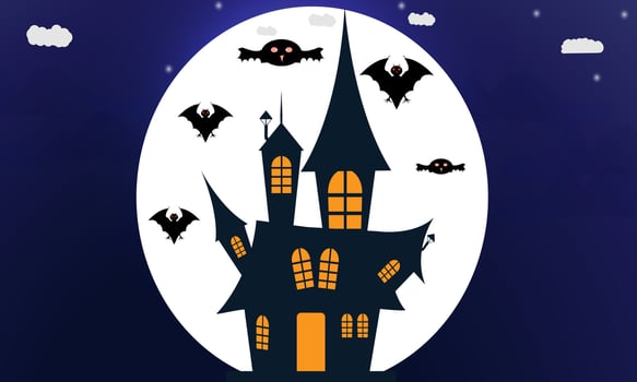 Halloween Spooky Blue Scene under the moonlight house and bats vector