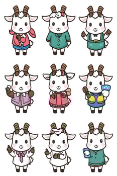 Goat characters in different clothes and poses vector