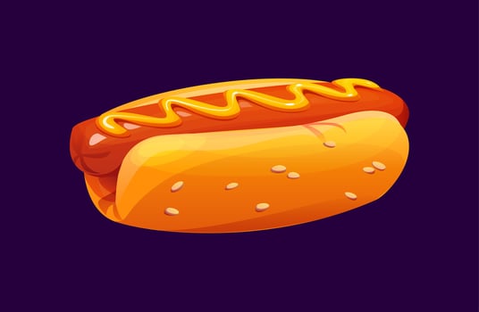 Cartoon hot dog fast food meal, classic hotdog vector