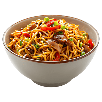 Delicious Noodles Mixture of Sliced Meat and Vegetables on Transparent Background png