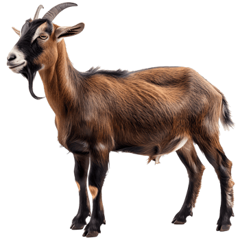 a goat with a brown body and a black tail on transparent background png