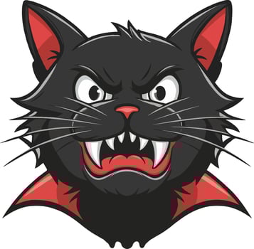 A cartoon black cat with fangs and red eyes vector