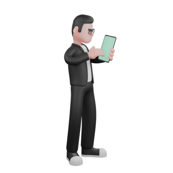 Male Editor in 3D Professional Media. A male editor stands while operating a tablet. Cartoon png