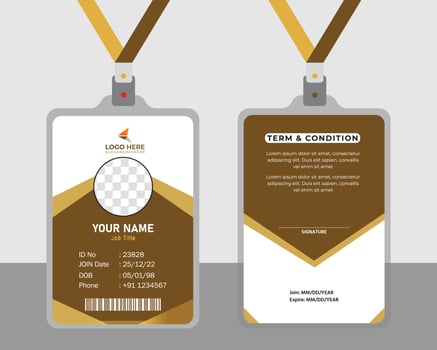 professional corporate id card template, clean yellow id card design with realistic mockup vector