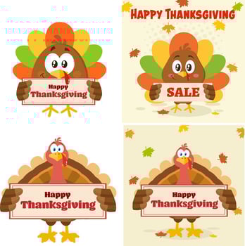 Cute Little Turkey Bird Cartoon Character Set vector