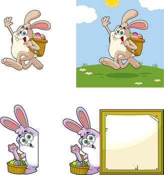 Easter Rabbit Cartoon Mascot Characters. Hand Drawn Collection Set vector