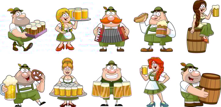 Oktoberfest People Cartoon Characters. Hand Drawn Collection Set vector