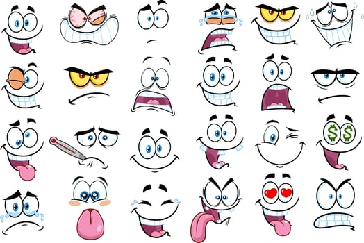 Cartoon Funny Faces Old Animation Style. Hand Drawn Collection Set vector