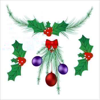 Christmas garland Christmas leaf bells ribbon Christmas ball , elementgolden, flower, red, green, tree, white, background, design vector
