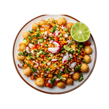 Fresh Indian Bhel Puri or Pani Puri with Veggies and Lime on a Transparent Background Great for Gujarati Snack Banners, Product Covers, and Posts png