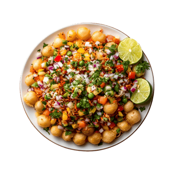 Fresh Indian Bhel Puri or Pani Puri with Colorful Vegetables and Lime on Transparent Background Perfect for Gujarati Snack Promotions and Product Covers png