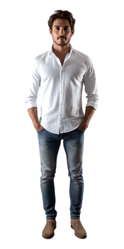 A man in jeans and a white shirt png