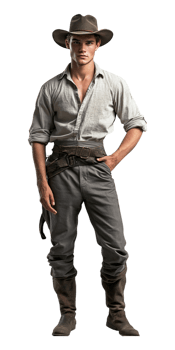 A man in cowboy clothes standing with his hands on his hips png