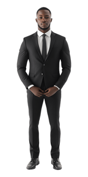A black man in a suit and tie standing png