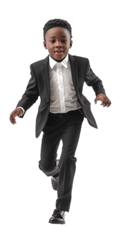 A young boy in a suit and tie running png