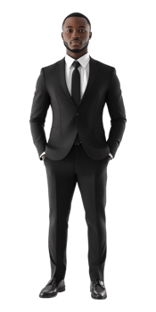 A black man in a suit and tie standing png