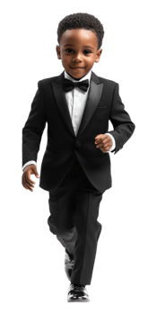 A young boy in a tuxedo running png
