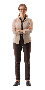 A woman in glasses standing with her arms crossed png