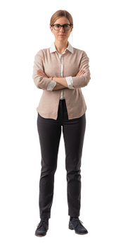A woman in glasses standing with her arms crossed png