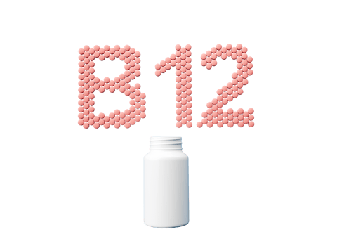 3d Empty White Pill Bottle With B12 Text Made Of Rounded Vitamin B12 Tablets 3d Illustration png