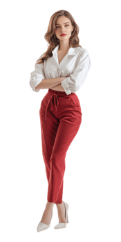 A woman in red pants and white shirt png