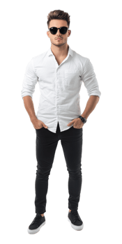 A man in a white shirt and black pants png